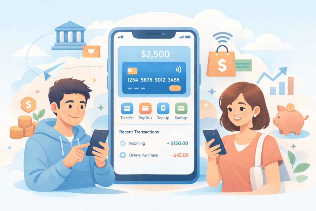 digital banking app mobile finance management illustration